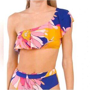 💜🐠Trina Turk Breeze One Shoulder Ruffle HW Bikini 12 💜🐠🌴